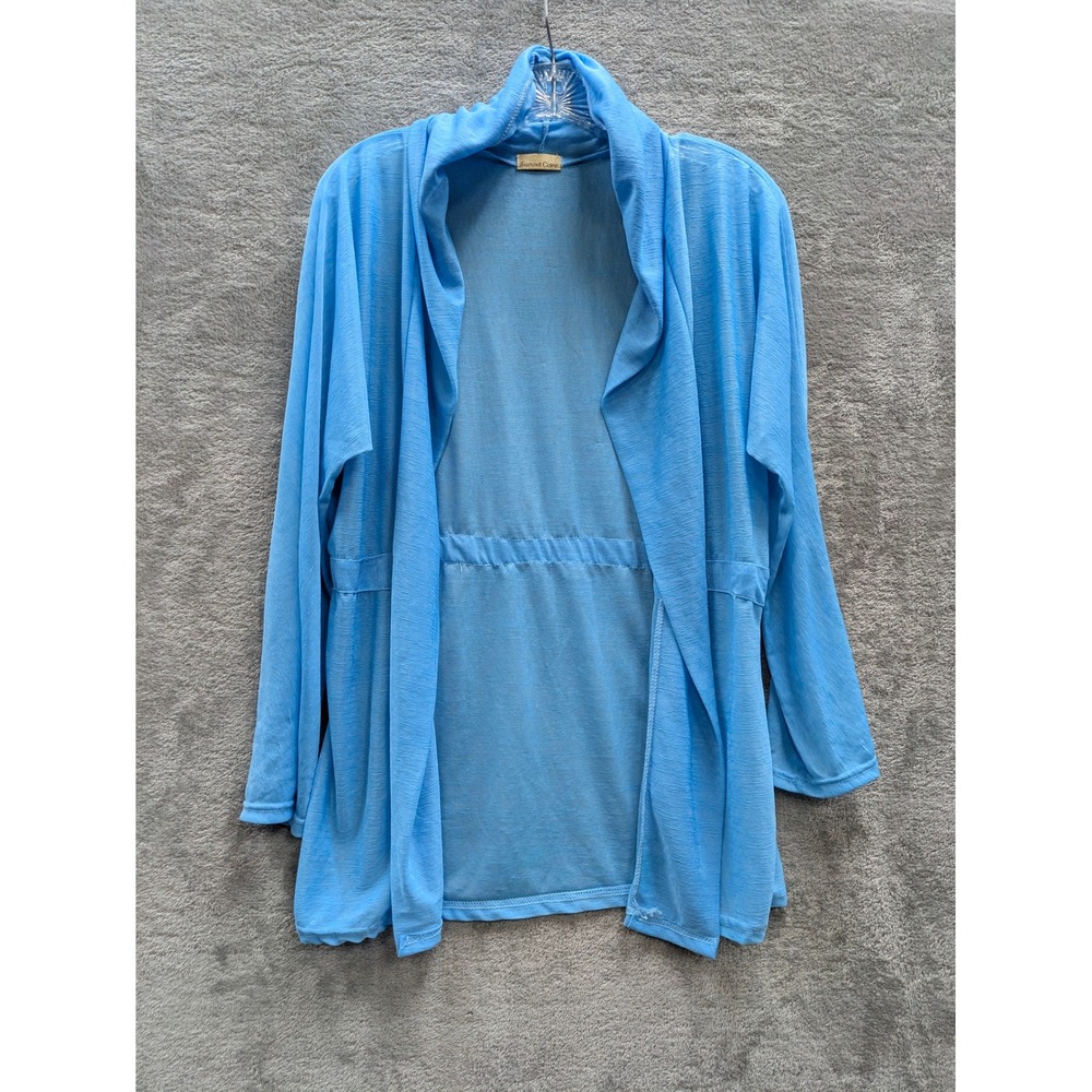 Coastal Open Front Cardigan Womens XL Blue Slub Knit Drape Neck Sunset Cove
